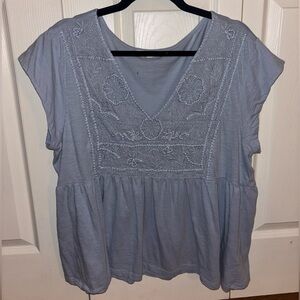 Lucky Brand Light Blue Embroidered Blouse